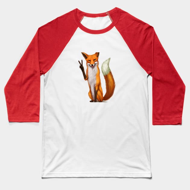 Orange fox making the peace sign Baseball T-Shirt by valsevent